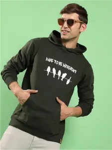 Campus Sutra Printed Hooded Cotton Sweatshirt