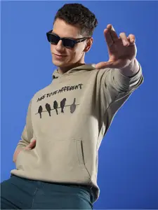 Campus Sutra Typography Printed Hooded Cotton Pullover Sweatshirt