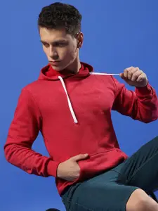 Campus Sutra Red Hooded Cotton Sweatshirt