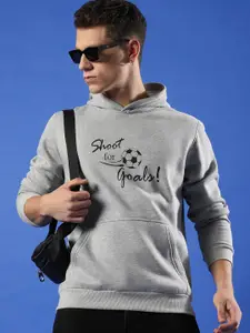 Campus Sutra Typography Printed Hooded Cotton Pullover