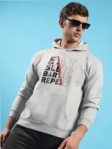 Campus Sutra Typography Printed Hooded Cotton Pullover