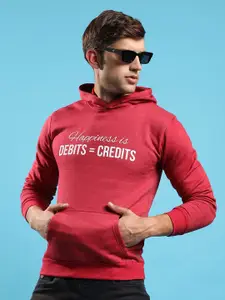 Campus Sutra Typography Printed Hooded Cotton Pullover Sweatshirt