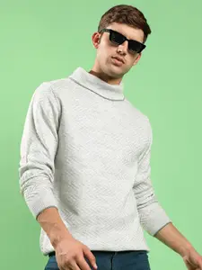 Campus Sutra Chevron Self Design Turtle Neck Cotton Pullover Sweater