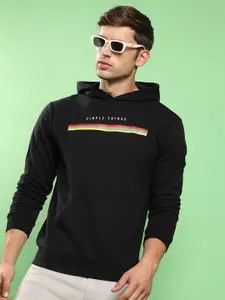 Campus Sutra Typography Printed Hooded Cotton Pullover