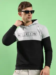 Campus Sutra Typography Printed Hooded Cotton Pullover