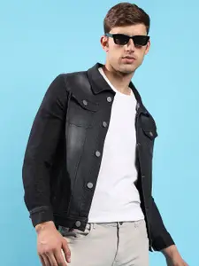 Campus Sutra Spread Collar Long Sleeve Windcheater Cotton Denim Jacket