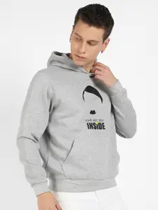 Campus Sutra Grey Typography Printed Hooded Cotton Sweatshirt