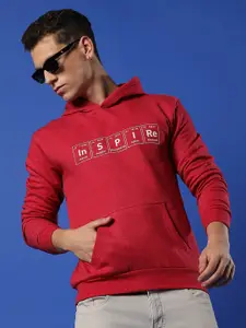 Campus Sutra Typography Printed Hooded Cotton Pullover Sweatshirt