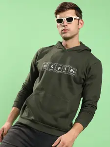 Campus Sutra Typography Printed Hooded Cotton Pullover Sweatshirt