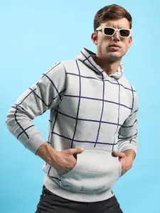 Campus Sutra Checked Hooded Cotton Pullover Sweatshirt