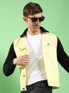 Campus Sutra Windcheater Light-Wash Hooded Cotton Denim Jacket