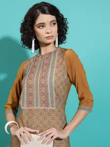 Vishudh Rust Ethnic Motifs Printed Straight Kurta