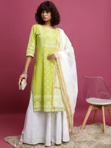 Vishudh Ethnic Motifs Printed Regular Pure Cotton Kurta with Skirt & Dupatta