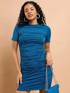 KETCH Round Neck Ruched Sheath Mini Dress