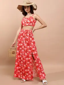 Tokyo Talkies Floral Printed Sleeveless Crop Top With Trouser