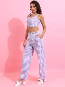 Tokyo Talkies Checked Sleeveless Pure Cotton Crop Top With Trouser