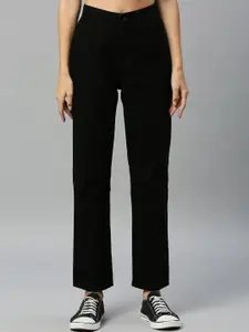 all about you Women Straight Fit High-Rise Clean Look Pure Cotton Jeans