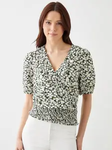 DOROTHY PERKINS Floral Print Puff Sleeve Wrap Style Top