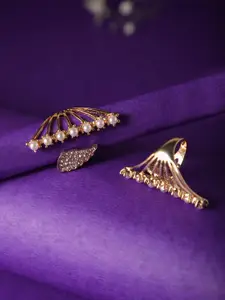 Zeraki Zeraki Jewels Copper-Plated Stone-Studded & Pearl Beaded Adjustable Finger Ring