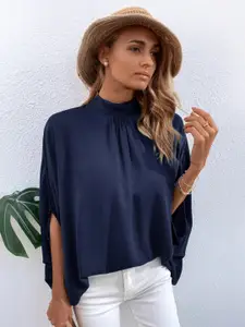 StyleCast Navy Blue High Neck Slit Sleeves Top