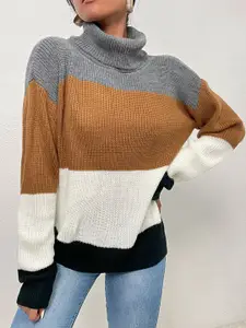 StyleCast White & Grey Colourblocked Turtle Neck Pullover
