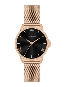 DressBerry Women Black Dial Stainless Steel Straps Analogue Watch-DB-014-Black