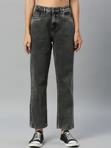 Harvard Charcoal Women Straight Fit High-Rise Heavy Fade Pure Cotton Jeans