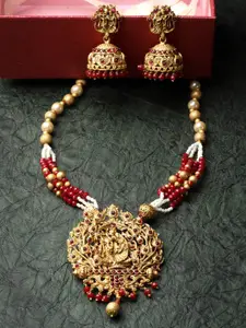 ADIVA Gold-Plated Kundan-Studded & Beaded Necklace & Earrings