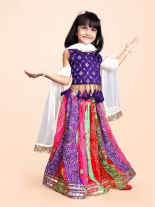 BAESD Girls Bandhani Printed Mirror Work Ready to Wear Lehenga & Blouse With Dupatta