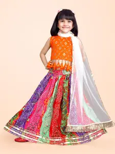 BAESD Girls Bandhani Printed Mirror Work Ready to Wear Lehenga & Blouse With Dupatta