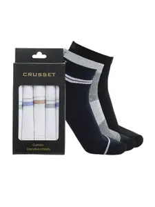 CRUSSET Pack of 5 Assorted Striped Handkerchiefs & Pack Of  3 Ankle Length Socks
