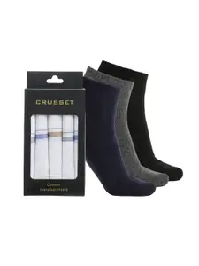 CRUSSET Pack of 5 Assorted Striped Handkerchiefs & Pack Of 3 Ankle Length Socks