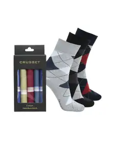 CRUSSET Men Pack Of 3 Calf Length Socks With Handkerchiefs