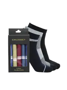 CRUSSET Men Pack Of 3 Ankle Length Socks With Handkerchiefs