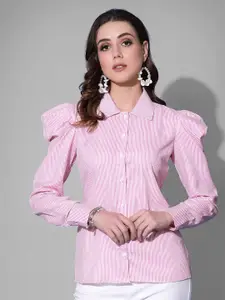 Selvia Pinstripes Striped Puff Sleeves Casual Shirt