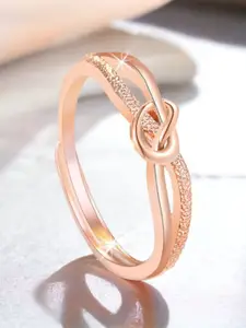 MYKI Rose Gold-Plated CZ Studded Stainless Steel Finger Ring