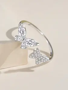 MYKI Silver-Plated CZ Studded Stainless Steel Finger Ring