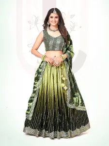 SHOPGARB Embroidered Sequinned Semi-Stitched Lehenga & Unstitched Blouse With Dupatta