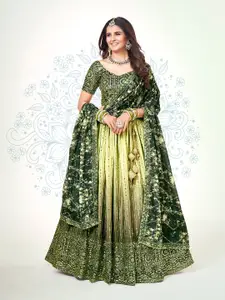 SHOPGARB Embroidered Sequinned Semi-Stitched Lehenga & Unstitched Blouse With Dupatta