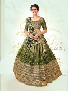 SHOPGARB Embroidered Sequinned Semi-Stitched Lehenga & Unstitched Blouse With