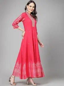 Sangria Ethnic Motifs Printed Fit & Flare Maxi Ethnic Dress