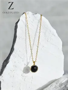 Accessorize Real Gold-Plated Z Onyx Pendant Necklace