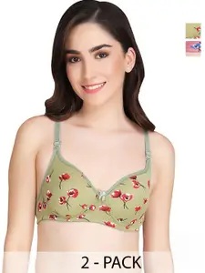 Aamarsh Pack Of 2 Floral Printed 360 Degree Support Full Coverage Minimizer Bra