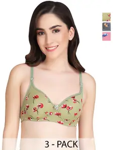 Aamarsh Pack Of 3 Floral Printed Full Coverage Minimizer Bra - 360 Degree Support