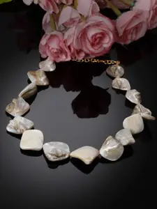 Sanjog White & Gold-Plated Natural Beaded Stone Statet Choker Necklace