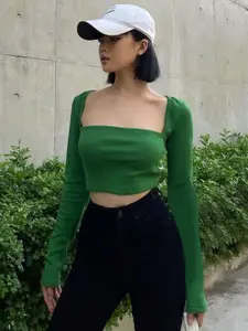 StyleCast Green Square Neck Fitted Crop Top