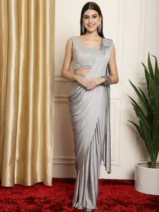 Mitera Grey Embroidered Ready to Wear Leheriya Saree