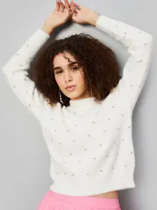 max Embroidered Turtle Neck Pullover with Fuzzy Detail