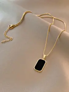 Krelin Women Gold-Plated Geometry Square Stone Pendant with Chain