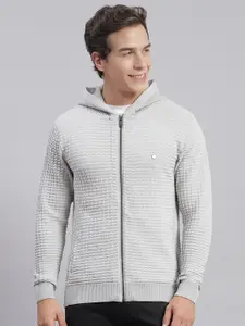 Monte Carlo Geometric Self Design Woollen Cardigan Sweater